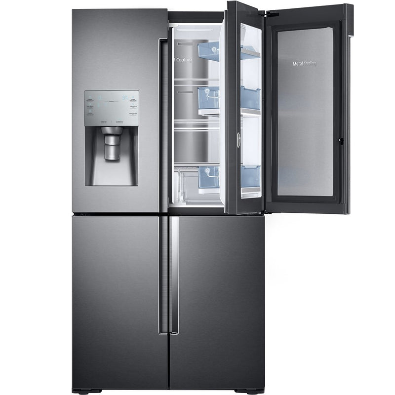 Samsung - 22.1 Cu. Ft. 4 Door Flex French Door Counter Depth Refrigerator with Food ShowCase - Fingerprint Resistant Black Stainless Steel - Appliances Club