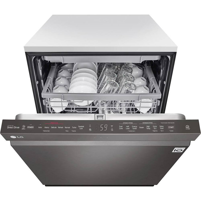 LG - 24" Top Control Built In Dishwasher with TrueSteam and Third Rack - Black Stainless Steel