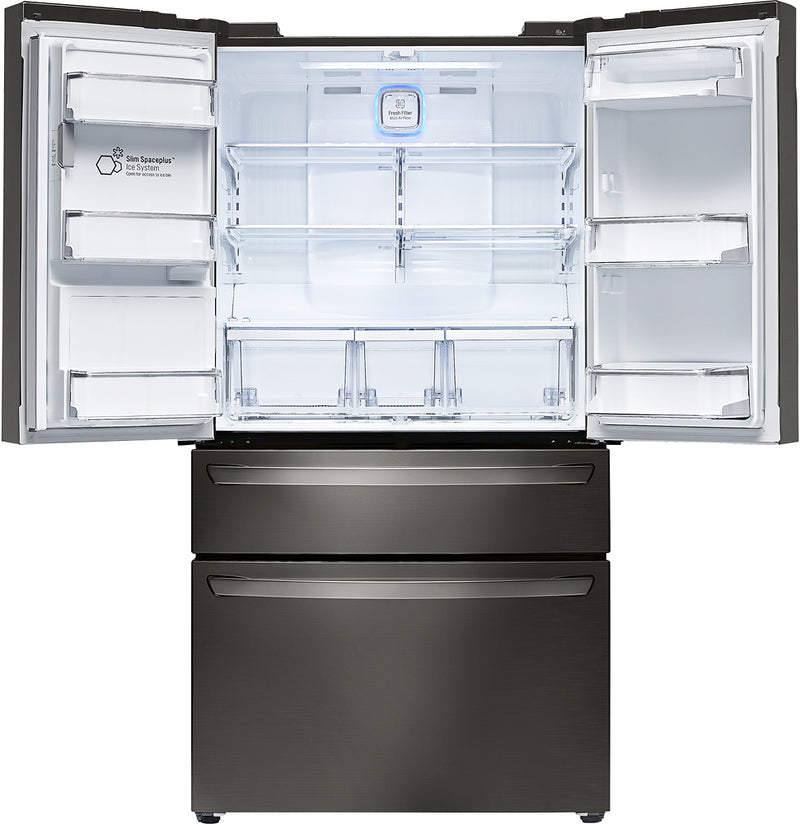 LG - 22.7 Cu. Ft. Counter-Depth 4-Door French Door Refrigerator with Thru-the-Door Ice and Water - Black stainless steel