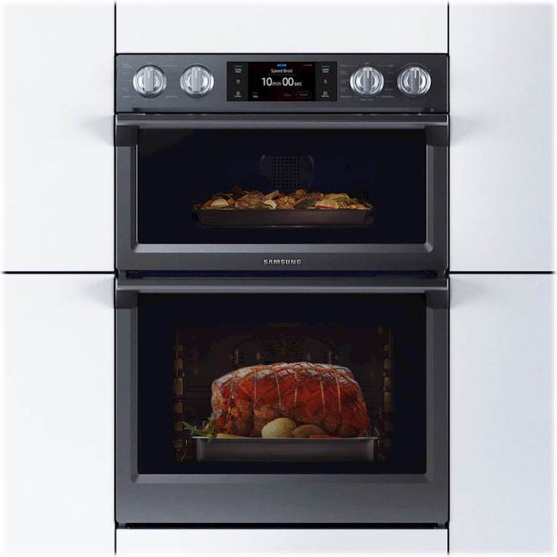 Samsung - 30" Microwave Combination Wall Oven with Flex Duo, Steam Cook and WiFi - Fingerprint Resistant Black Stainless Steel