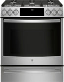 GE - 5.6 Cu. Ft. Slide-In Gas Convection Range - Stainless steel