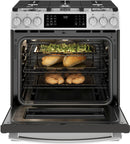 GE - 5.6 Cu. Ft. Slide-In Gas Convection Range - Stainless steel