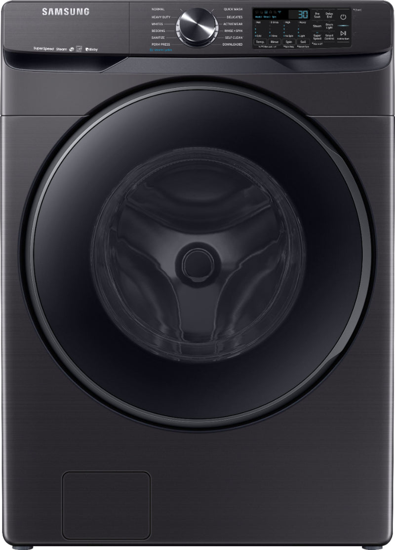 Samsung - 5.0 Cu. Ft. High Efficiency Stackable Smart Front Load Washer with Steam - Black stainless steel