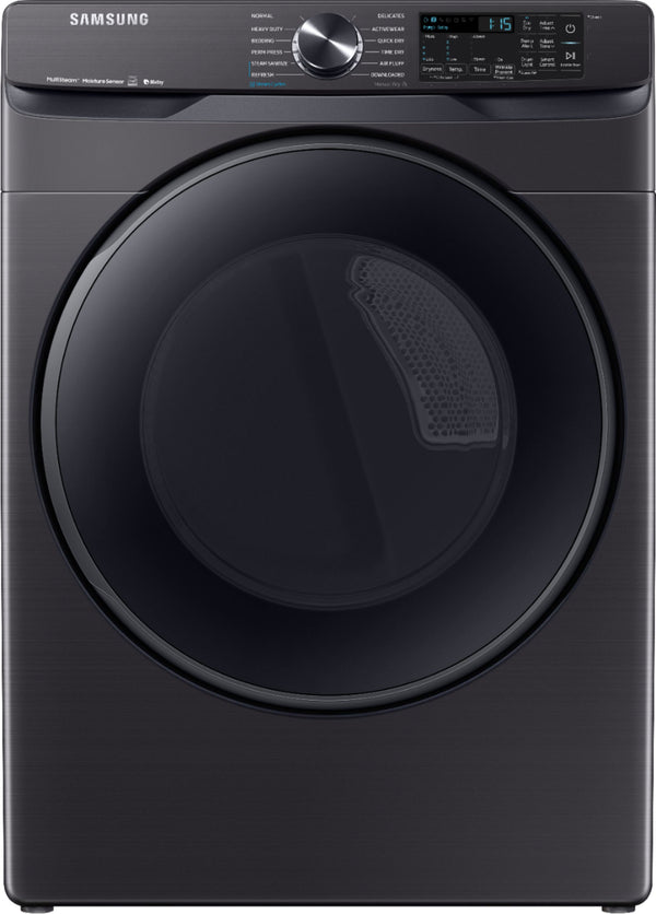 Samsung - 7.5 Cu. Ft. 12-Cycle Smart Wi-Fi Electric Dryer with Steam - Black stainless steel