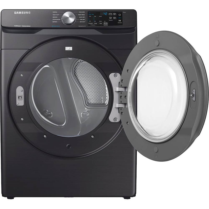 Samsung - 7.5 Cu. Ft. Stackable Electric Dryer with Steam and Sensor Dry - Black stainless steel