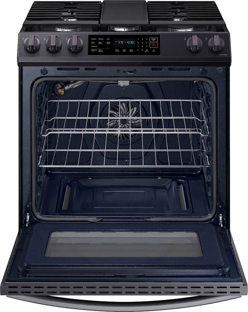Samsung - 6.0 cu. ft. Front Control Slide-In Gas Range with Convection & Wi-Fi, Fingerprint Resistant - Black stainless steel