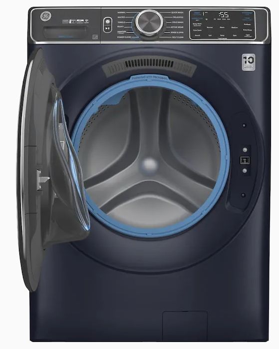 Side-by-Side on Pedestals Washer & Dryer Set with Front Load Washer and Electric Dryer in Royal Sapphire