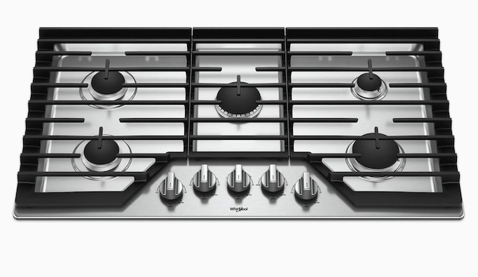 Whirlpool 5-Burner 36-in Gas Cooktop with Griddle and EZ-2-LIFT hinged grates - Stainless Steel
