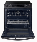 Samsung 30-in Smooth Surface 5 Elements 3.4-cu ft/2.7-cu ft Self-Cleaning Air Fry Convection Oven Slide-In Double Oven Electric Range (Fingerprint Resistant Black Stainless Steel)