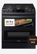 Samsung 30-in Standard 5 Burners 3.4-cu ft / 2.7-cu ft Self-cleaning Air Fry Convection Oven Slide-in Double Oven Dual Fuel Range (Fingerprint Resistant Black Stainless Steel)