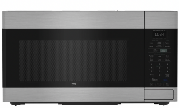 beko 30 Inch Over the Range Microwave with 1.6 Cu. Ft. Capacity, 300 CFM Exhaust, Stainless Steel Interior, 950W Cook Power, Glass Turntable, and Cooktop Lighting