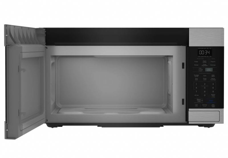 beko 30 Inch Over the Range Microwave with 1.6 Cu. Ft. Capacity, 300 CFM Exhaust, Stainless Steel Interior, 950W Cook Power, Glass Turntable, and Cooktop Lighting