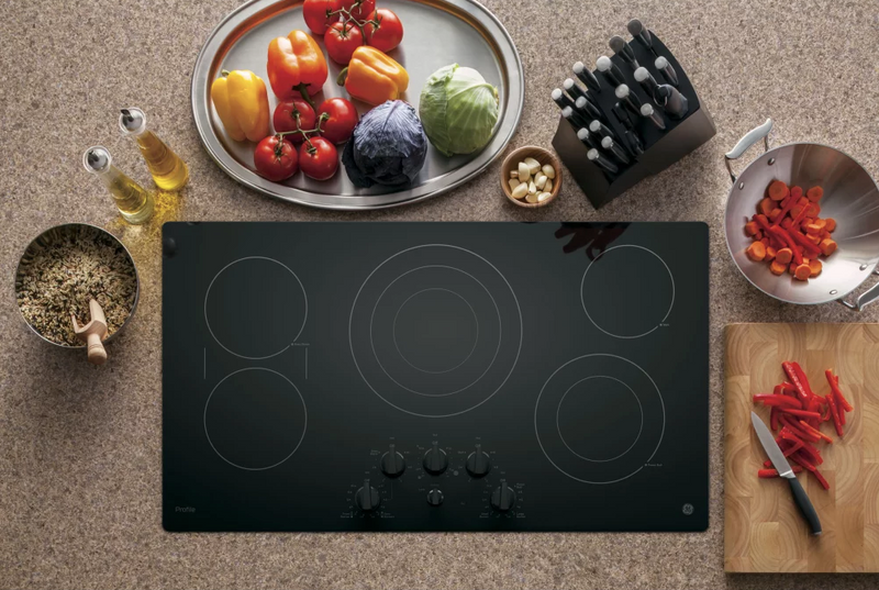 GE Profile - 36" Built-In Electric Cooktop - Stainless steel on black