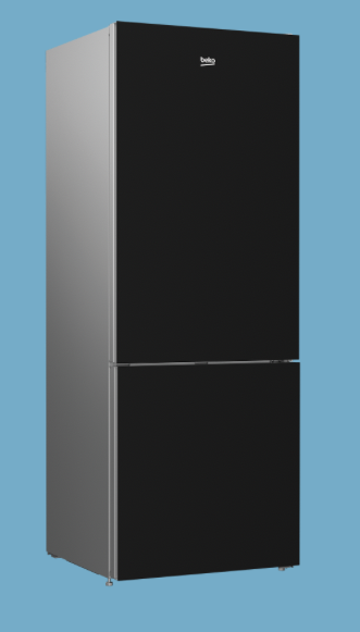 Beko BFBF2715GSIM: 27" Freezer Bottom Black Glass Refrigerator with Auto Ice Maker
