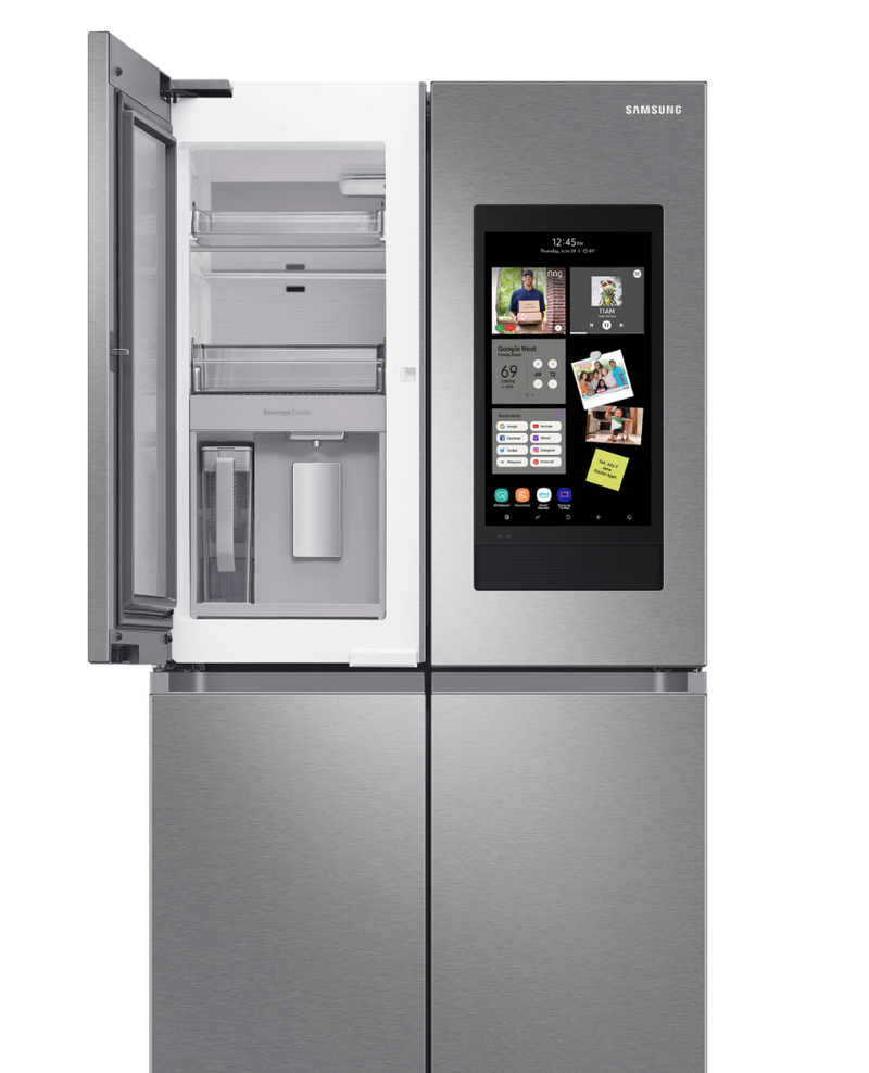 Samsung 23 cu. ft. Smart Counter Depth 4-Door Flex™ refrigerator with Family Hub™ and Beverage Center in Stainless Steel