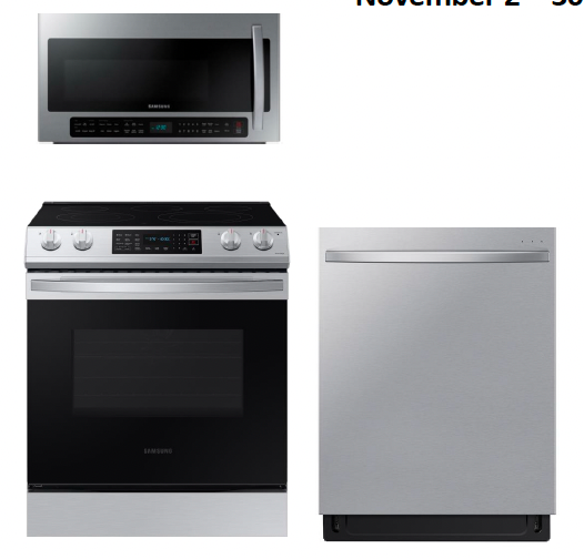 Samsung 3 Piece Kitchen Appliances Package , Electric Range, Dishwasher and Over the Range Microwave in Stainless Steel
