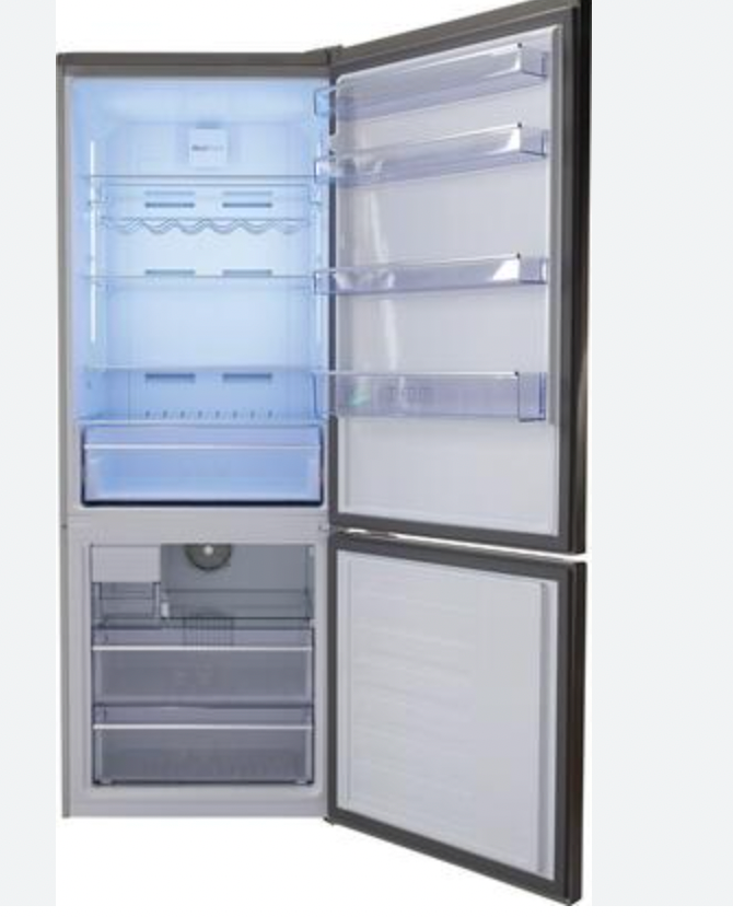 BEKO 27" Freezer Bottom Black Glass Refrigerator with Auto Ice Maker