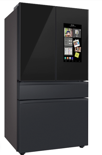 Samsung Bespoke 4-Door French Door Refrigerator  with Top Left and Family Hub™ Panel in Charcoal Glass - and Matte Black Steel Middle and Bottom Panels