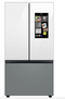 Samsung Bespoke 3-Door French Door Refrigerator (30 cu. ft.) – with Top Left and Family Hub™ Panel in White Glass - and Matte Grey Glass Bottom Door Panel