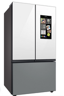 Samsung Bespoke 3-Door French Door Refrigerator (30 cu. ft.) – with Top Left and Family Hub™ Panel in White Glass - and Matte Grey Glass Bottom Door Panel