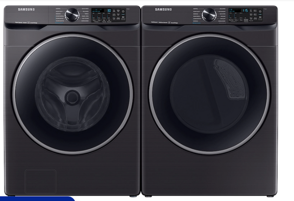 Samsung 5.0 cu. ft. Extra-Large Capacity Smart Front Load Washer with Super Speed Wash WITH 7.5 cu. ft. Smart Electric Dryer in Brushed Black