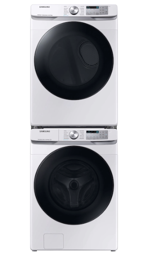 Samsung 4.5 cu Large Capacity Smart Front Load Washer with Super Speed Wash & Smart 7.4 cu  Electric Dryer with Steam Sanitize+ in White,