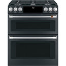 Cafe - 30-in 6 Burners 4.3-cu ft/2.7-cu ft Self-Cleaning Double Oven Convection European Element Dual Fuel Range - Black