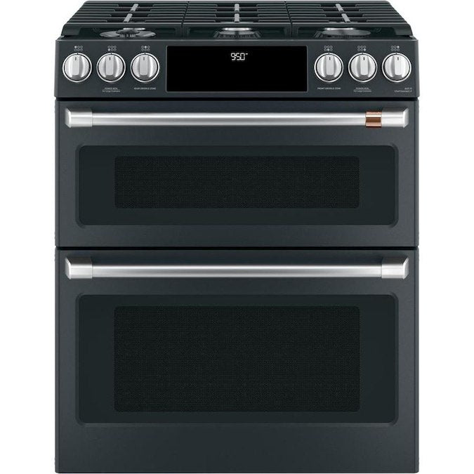 Cafe - 30-in 6 Burners 4.3-cu ft/2.7-cu ft Self-Cleaning Double Oven Convection European Element Dual Fuel Range - Black