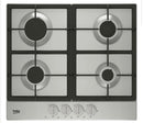 Beko 24 Inch Gas Cooktop with 4 Sealed Burners, Continuous Grates, 10,000 BTU Rapid Burner, Integrated Ignition, Cast Iron Pan Support, Front Knob Control, Gas Safety Device, and ADA Compliant